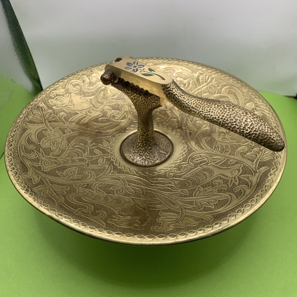 Other - Vintage Tamar Enamel Flower  Brass Nut Cracker Mounted Footed Bowl Israel